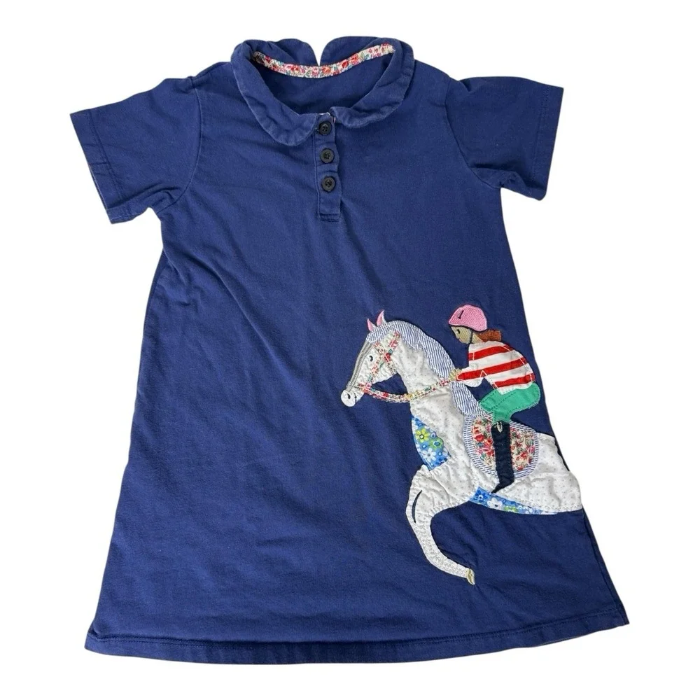 Carter's Navy Blue Short‎ Sleeve Dress Quilt Look Girl Riding Horse Girl's 5T